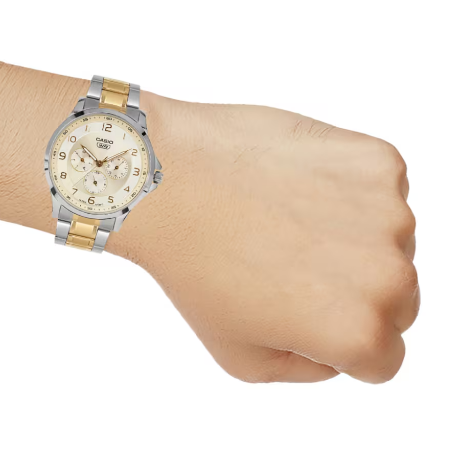 Casio Enticer Analog Yellow Dial Tow-tone Stainless Steel Bracelet Men's Watch MTP-SN2KSG-9A [A2453]