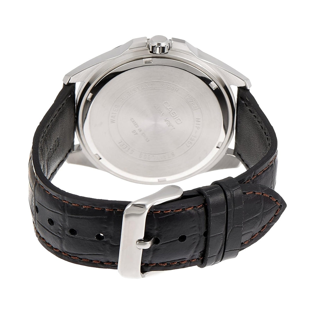 Casio Enticer Analog Black Dial Stainless Steel Leather Men's Watch MTP-1357L-1A1VDF (A728)