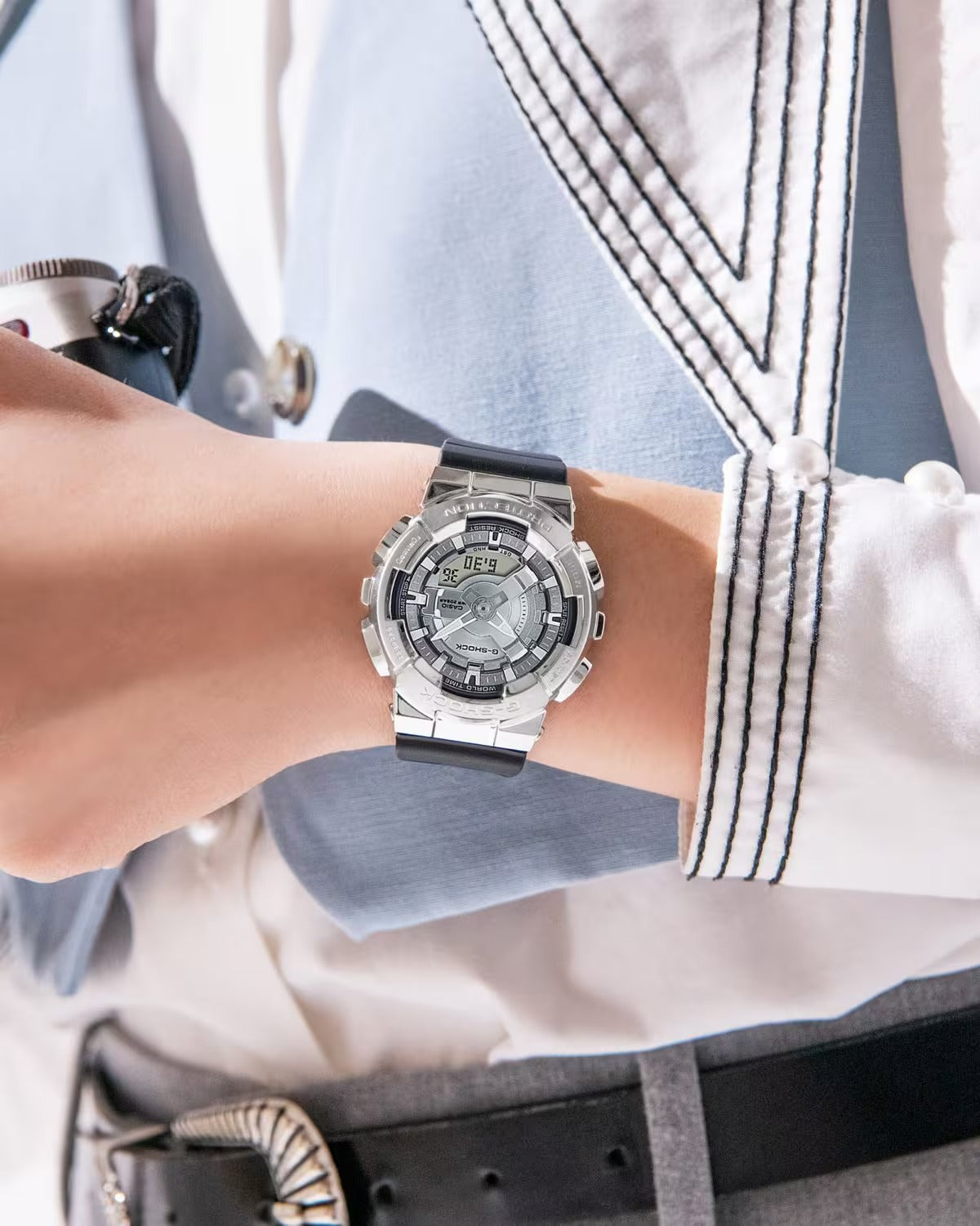 G-Shock GM-S110-1ADR Silver Analog-Digital Dial Black Resin Strap Women's Watch  G1314